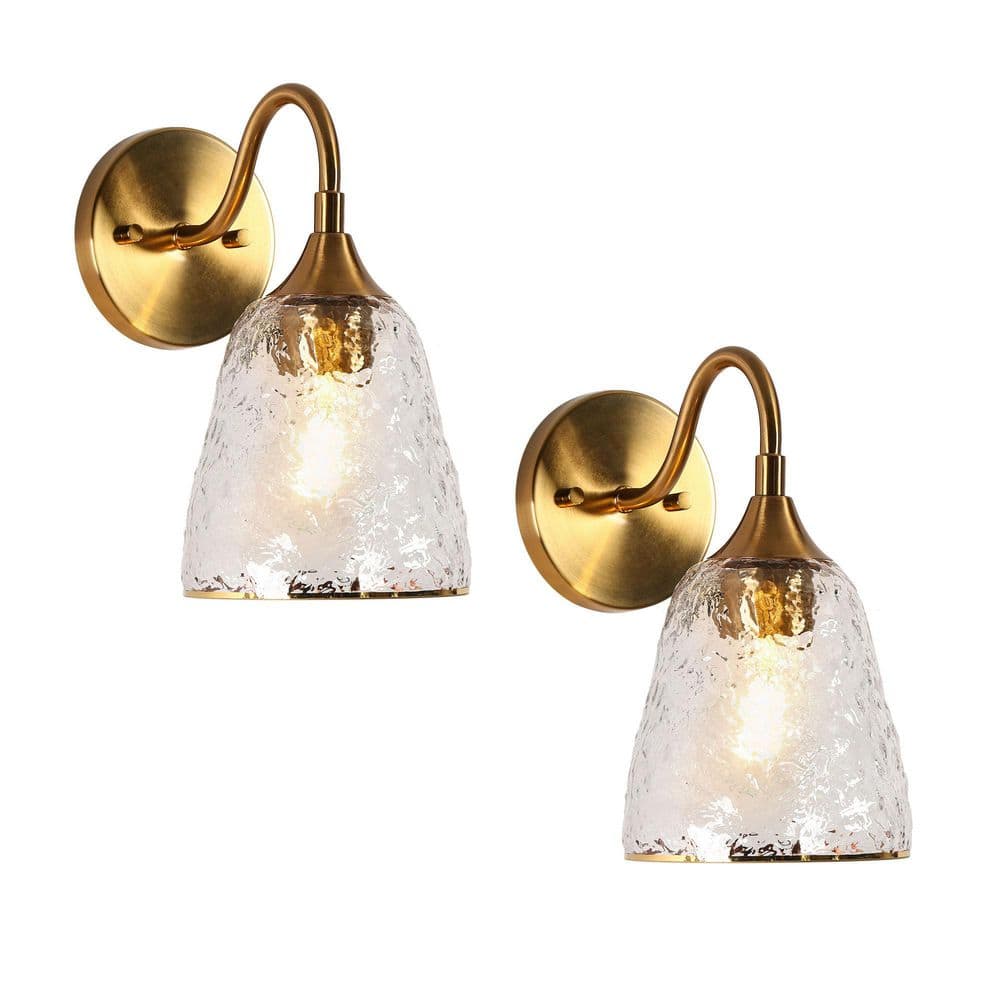 Aurabe 5.9 in. 1-Light Modern Plated Brass Bell Wall Sconce with Rippled Glass Shade for Bathroom Bedroom (2-Pack) price history on PriceWatchPro