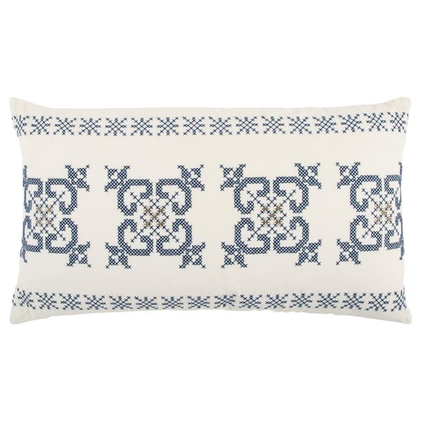 Rizzy Home Ivory and Blue Ivory and Blue Geometric Polyester 26 in. x 26 in. Throw Pillow