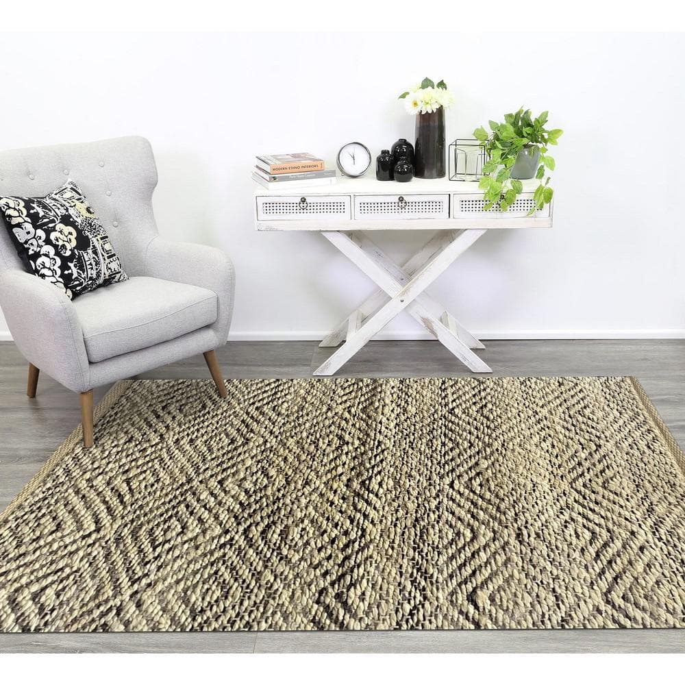 Hand-Woven Geometric Gray and Natural Jute 2x5 Area Rug