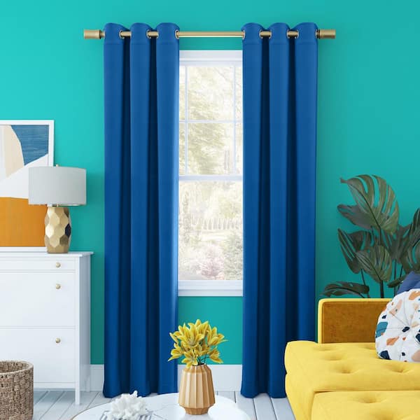Sun Zero Harper Bright Vibes Classic Blue Polyester 40 in. W x 96 in. L Grommet 100% Blackout Curtain (Single Panel)