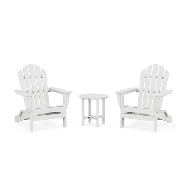 Trex Outdoor Furniture Monterey Bay 3-Piece Plastic Patio Conversation Set in Classic White Folding Adirondack