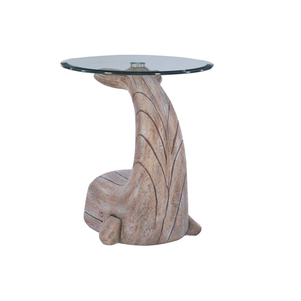 Willis Whale 20 in. Distressed Whitewash Specialty Glass End Table - thumbnail 5