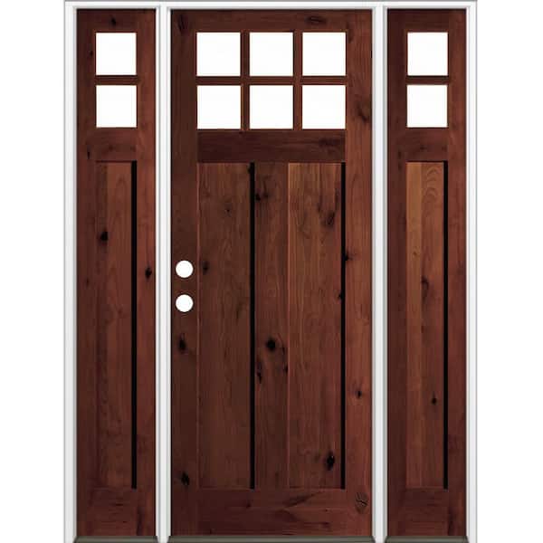 70 in. x 96 in. Knotty Alder Right-Hand/Inswing 6Lite Beveled Clear Glass Red Mahogany Stain Wood Prehung Front Door DSL