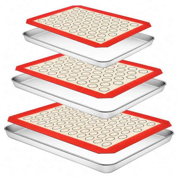 Baking Sheet with Silicone Baking Mat Set, 12 in. Stainless Steel Cookie Sheets for Oven Making Cookies
