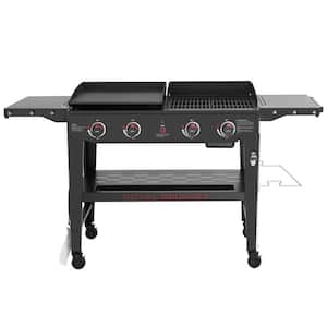4-Burner Gas Grill and Griddle Combo in Black with Extra Cooking Grates, Heavy-Duty and Durable for Outdoor Cooking
