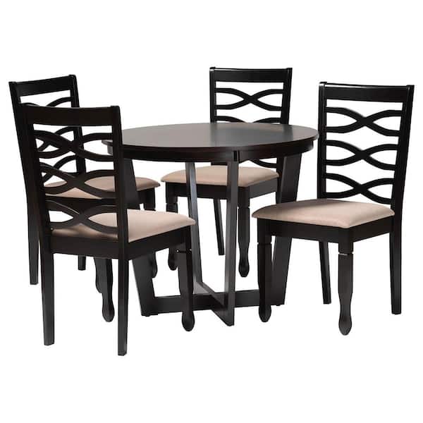 Leda 5-Piece Sand and Dark Brown Wood Top Dining Set