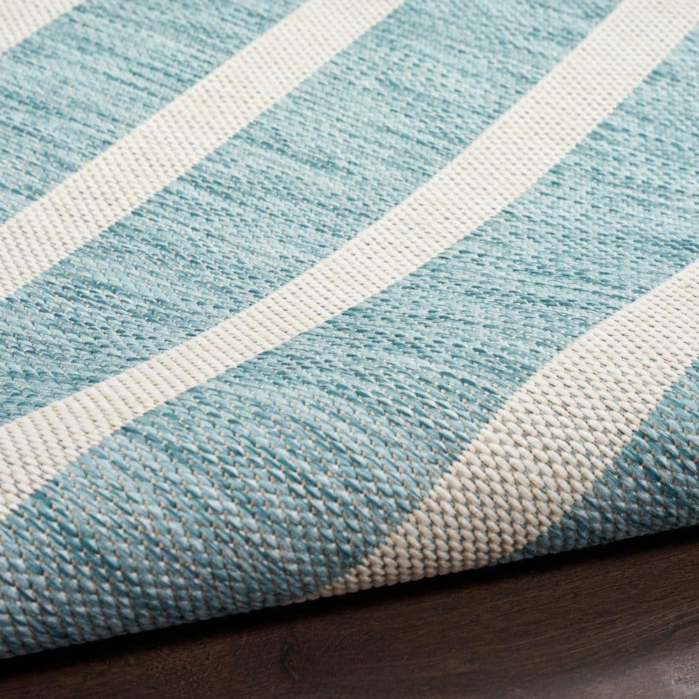 Aqua Ivory 8' x 10' Striped Synthetic Flatweave Rug