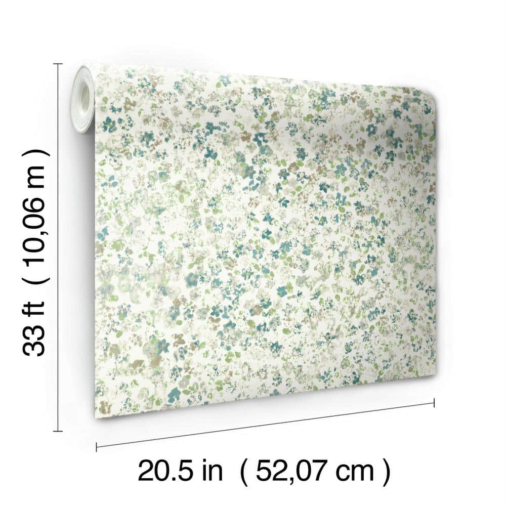 Green Floral Vinyl-Coated Removable Wallpaper
