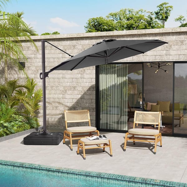 Pellebant 11 ft. x 11 ft. Round Aluminum Heavy-Duty 360° Rotation Cantilever Patio Umbrella in Dark Gray, No Base