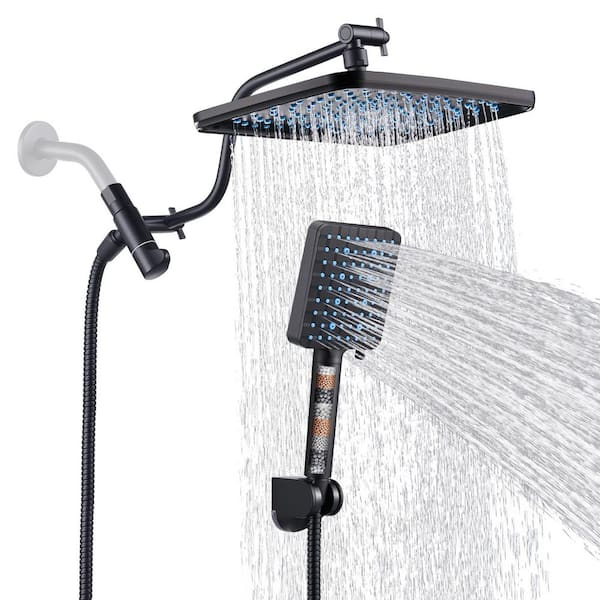 Heemli Rainfull Two-in-One 6-Spray 12 in. Dual Wall Mount filtered Shower Head Fixed and Handheld Shower Head 1.8 GPM in Black