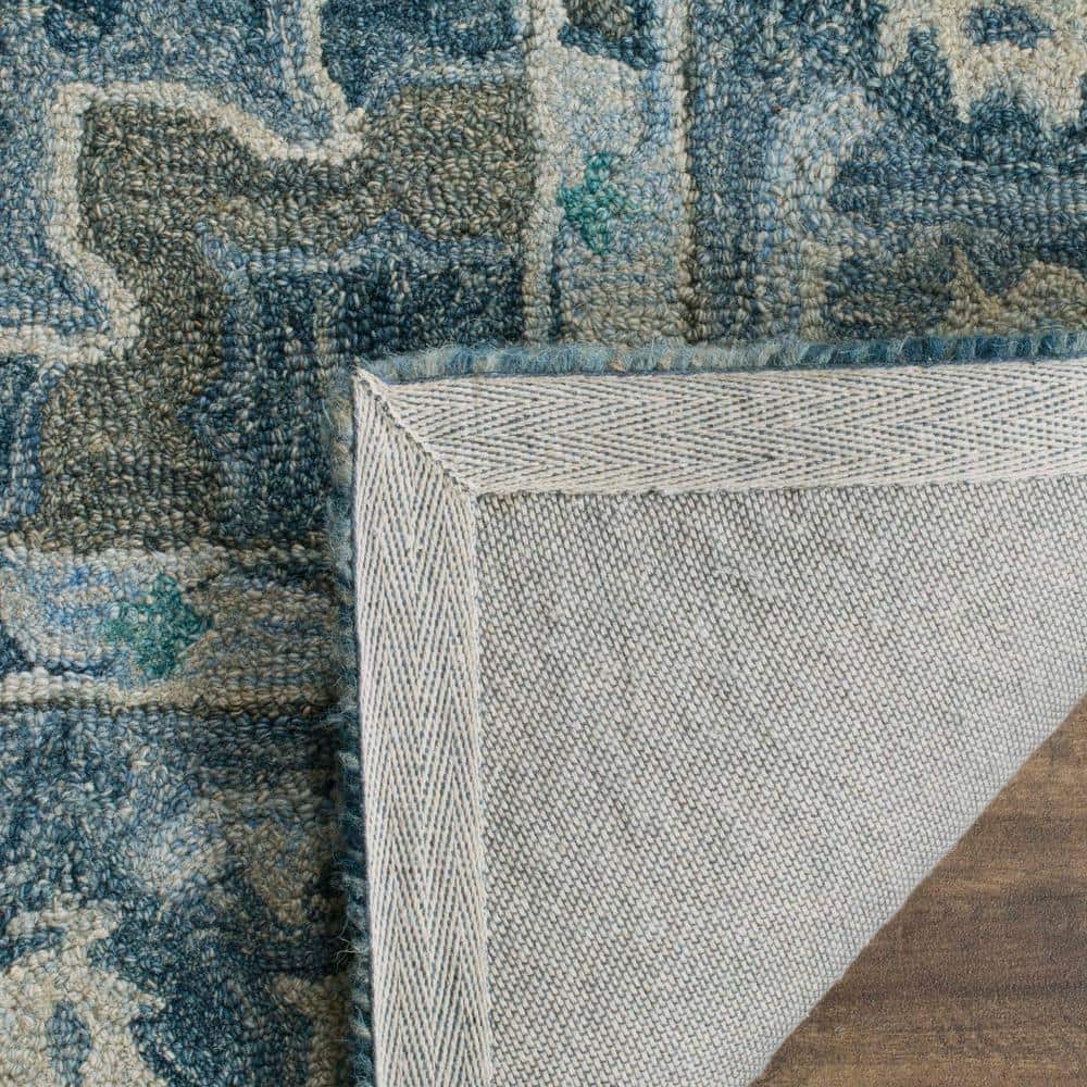 Hand-Tufted Rustic-Chic Blue Floral Wool Runner Rug - 27in x 6in