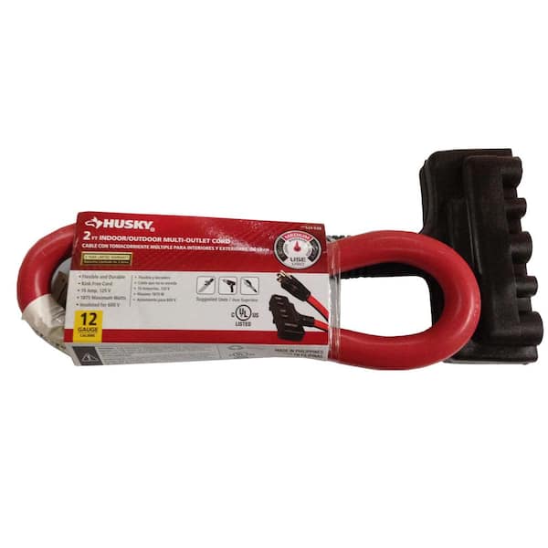 Husky 2 ft. 12/3 3-Outlet Power Block Extension Cord in Red and