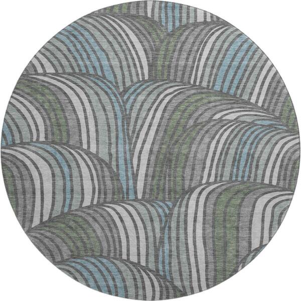 Mayfield Premium Machine Washable Abstract AMF2546 Charcoal 8 ft. x 8 ft. Round Rug