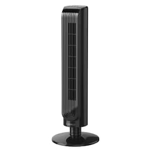 32 in. 3-Speed Oscillating Portable Black Tower Fan with 8-Hour Timer and Remote Control