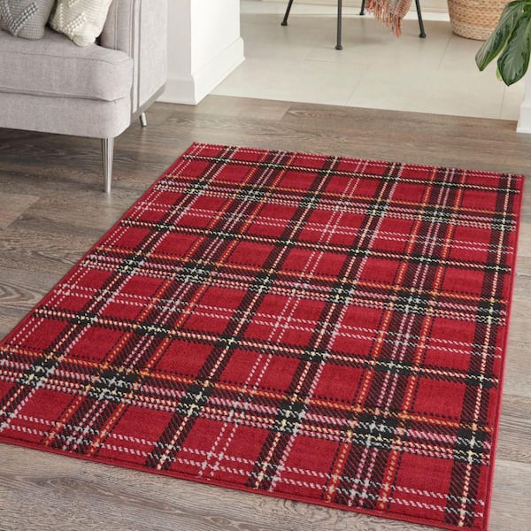 Grafix Red 4 ft. x 6 ft. Geometric Plaid Modern Area Rug