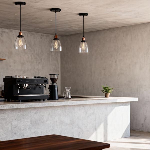 Vintage Pendant Light Black and Brass Mini Pendant Light with Clear Glass Shade (1 Pack)