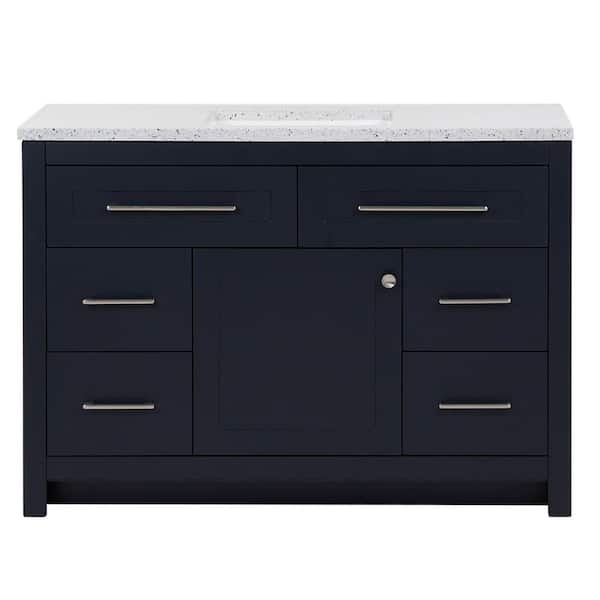 Clady 49 in. Single Sink Deep Blue Freestanding Bath Vanity with Silver Ash Cultured Marble Top (Assembled)