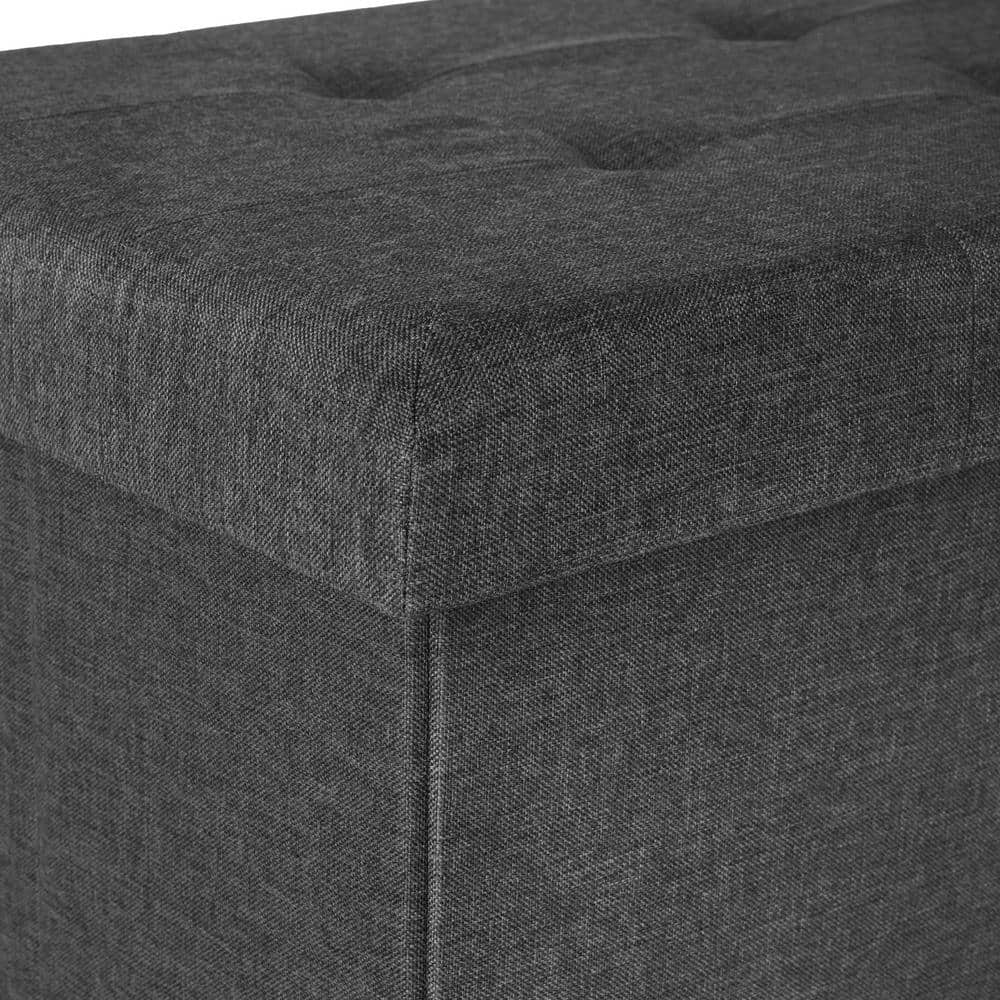 Charcoal Gray Tufted Storage Bench Ottoman with Cushioned Lid