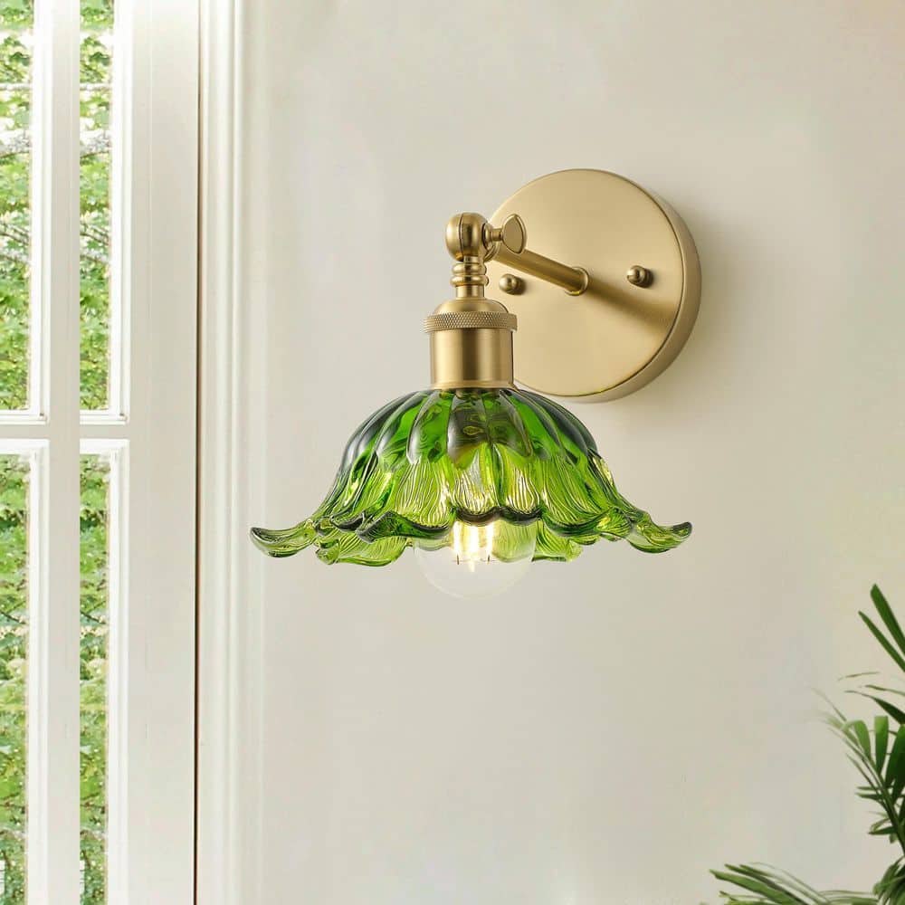 Vintage 1-Light Brass Wall Sconce with Floral Glass Shade 180 Degree Adjustable Modern Wall Lighting Fixture price history on PriceWatchPro