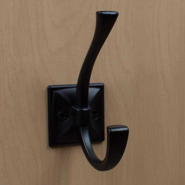 2 Pieces Double Prong Robe Hooks Coat Hooks Black with 4 Pieces