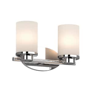 Sharyn 2-Light 8.25 in. Chrome Indoor Bathroom Vanity Wall Sconce or Wall Mount with Frosted Glass Cylinder Shades