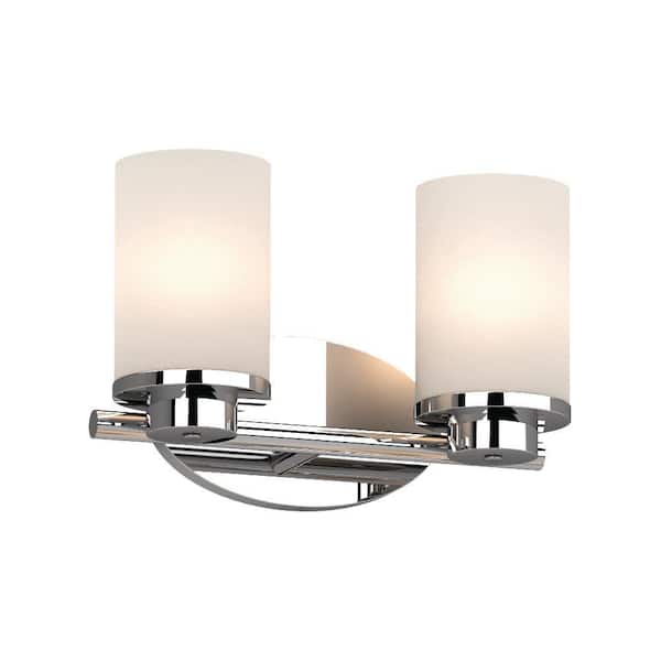 Volume Lighting Sharyn 2 Light 8 25 In Chrome Indoor Bathroom Vanity Wall Sconce Or Mount With Frosted Glass Cylinder Shades 1162 3 The Home Depot - Home Depot Wall Sconces Bathroom