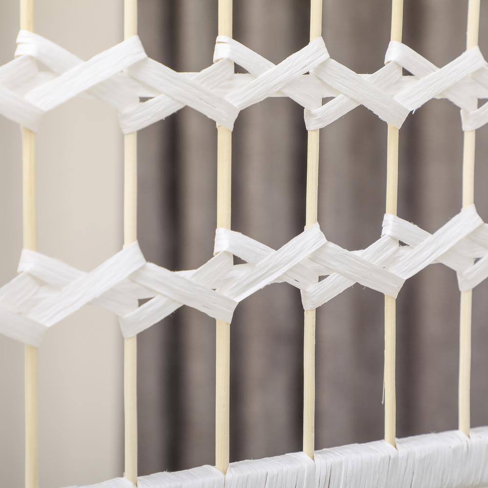 White 6-Panel Handwoven Folding Privacy Screen