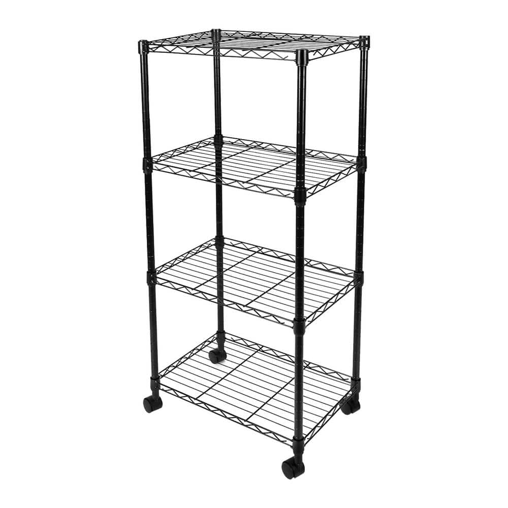 Amucolo Black 4Tier Steel Wire Shelving Unit with Wheels (17.9 in. W x