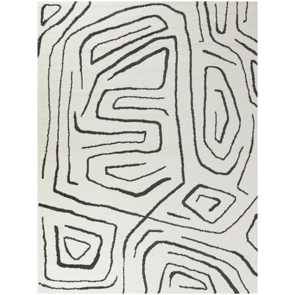 Pollock Modern Abstract Area Rug Cream 8ft x 10ft White  Ivory