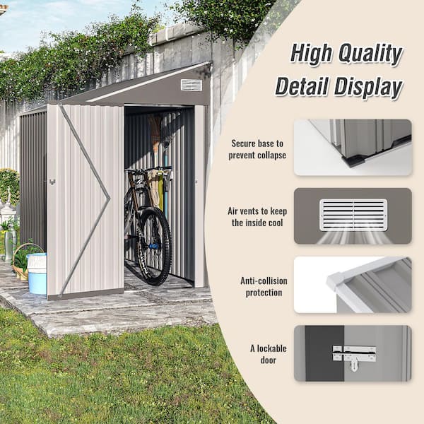WTVWTV 8 ft. W x 3.8 ft. D Grey and White Metal Garden Storage