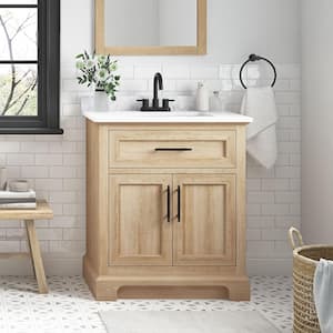 Doveton 30 in. Single Sink Freestanding Weathered Tan Bath Vanity with White Engineered Marble Top (Assembled)