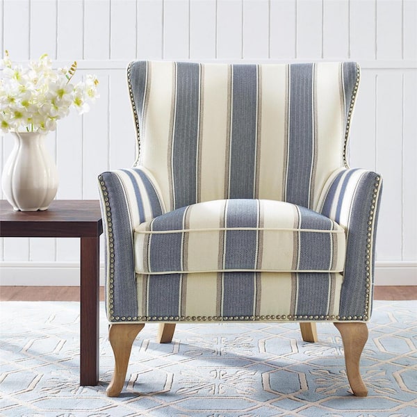 Dorel Living Dotty Blue Stripe Fabric Arm Chair (Set of 1)