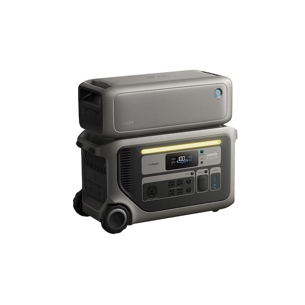 SOLIX F3000 3,600-Watt, 3kWh Push Button Start Solar Generator and BP3000 Expansion Battery, 6kWh, For Power Outages