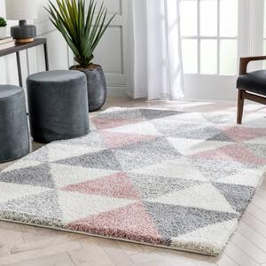 Arden Reily Mid-Century Pink 7 ft. 10 in. x 9 ft. 10 in. Modern Geometric Triangle Pattern Shag Area Rug