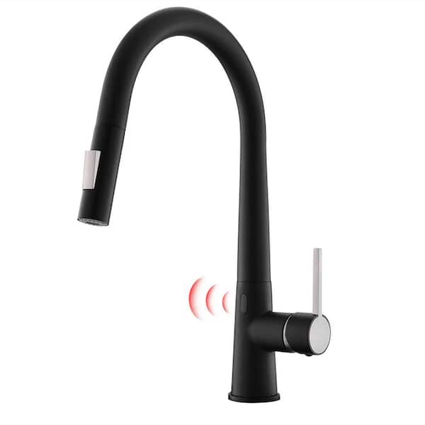 Touchless Single Handle Pull Down Sprayer Kitchen Faucet with Advanced Spray Brass Kitchen Sink Faucets in Matte Black