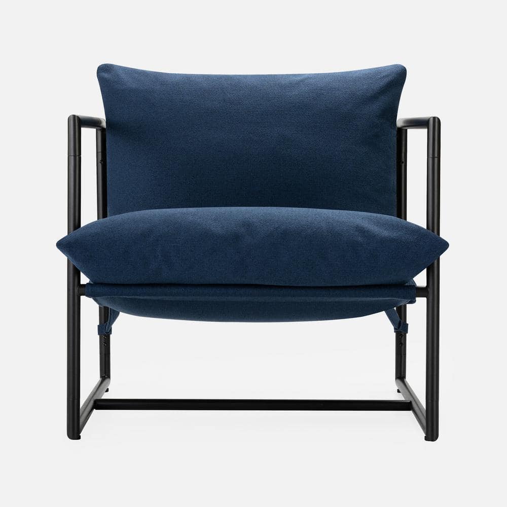 Navy Metal Framed Sling Accent Chair with Cushions