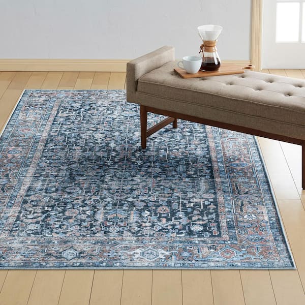 Callaghan Edith Blue 5 ft. x 7 ft. Geometric Machine Washable Area Rug