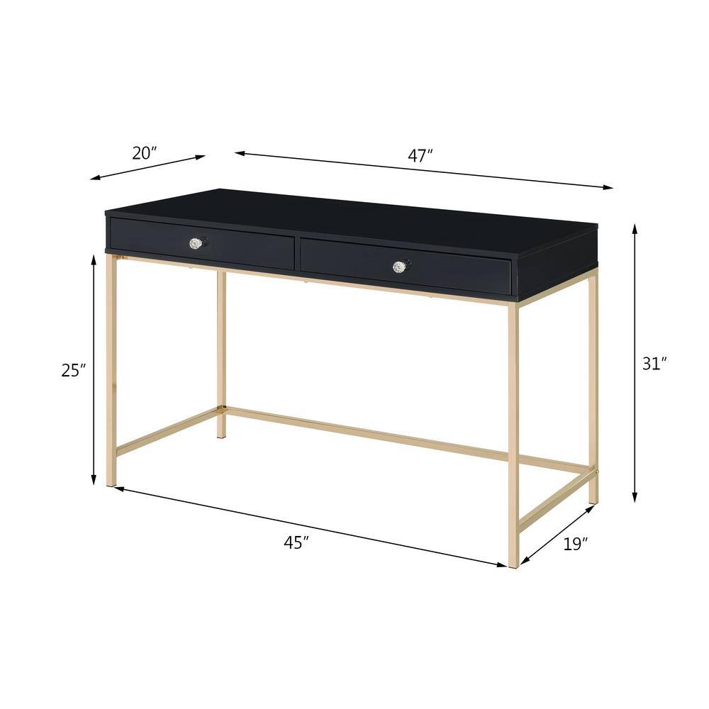 Luxor High Gloss Black & Gold 62" Writing Desk with Drawers