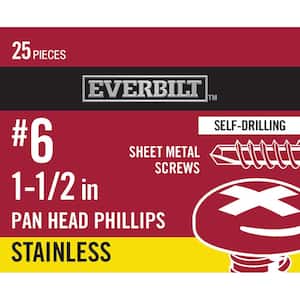 #6 x 1-1/2 in. Stainless Steel Phillips Pan Head-Self-Drilling Sheet Metal Screws (25-Pack)