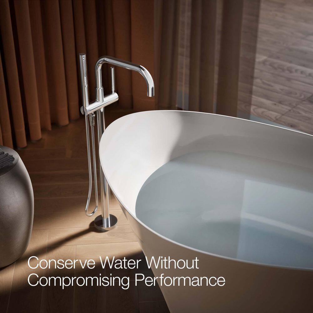 Polished Chrome Floor-Mount Bath Filler with Handshower