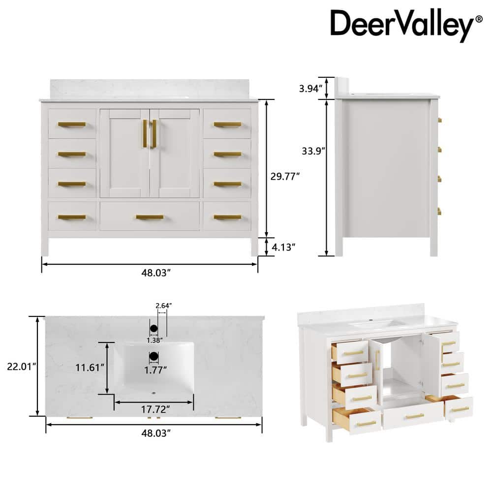 DeerValley White 48" Freestanding Bathroom Vanity with Ceramic Sink