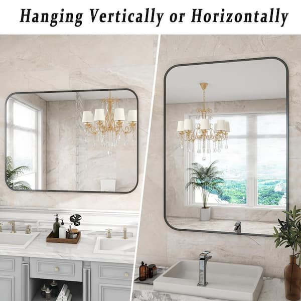30 in. W x 39 in. H Large Rectangular Metal Framed Wall Bathroom Vanity Mirror Black
