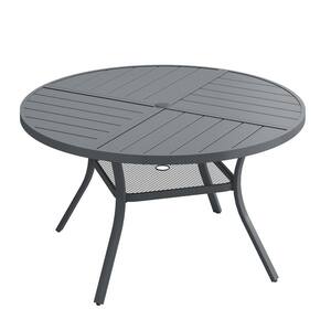 47.2 in. Grey Round Outdoor Metal Patio Dining Table for 6, All-Weather Lawn Garden Table