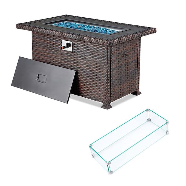 Miscool TAY Brown 50 in. x 30 in. x 25 in. H Rectangle Metal Outdoor Fire Pit Table, Auto-Ignition