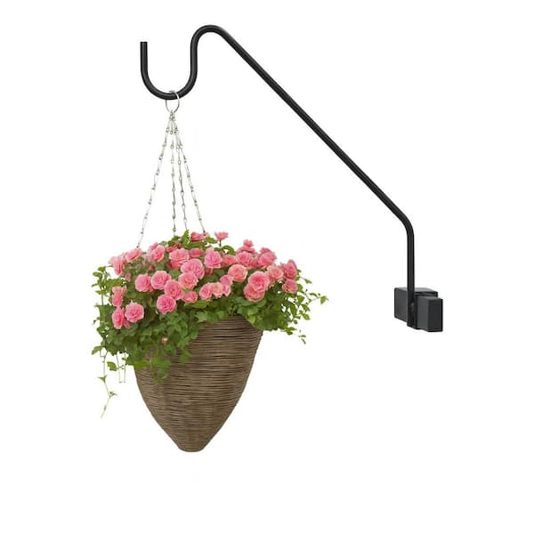 15 lb. Black Metal Outdoor Deck Hook Kit with Adjustable Clamp for Hanging Planters, Bird Feeders and Wind Chimes
