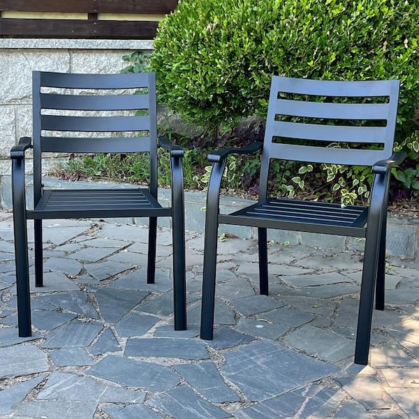 Black Finish Bistro-Style Iron Outdoor Dining Chair Set of 2 in Black