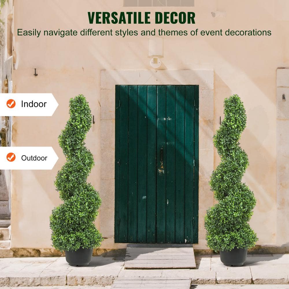 4ft Green Plastic Boxwood Spiral Topiary Set of 2