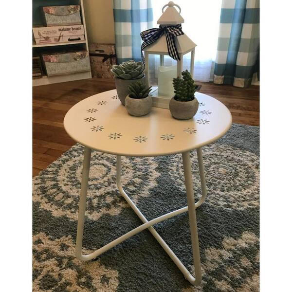 Metal Outdoor Side Tables with Flower Cut Outs, Small Round