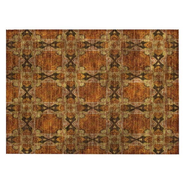 HomeRoots Orange and Rust 2 ft. x 3 ft. Woven Floral;Medallion Rectangle Indoor/Outdoor Area Rug