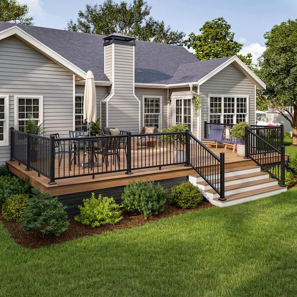 Aria Railing 3 in. x 3 in. x 36 in. Black Powder Coated Aluminum Deck Post Kit